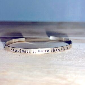 Vintage .925 Sterling Silver Cuff Bracelet “Happiness is More Than Riches” .20oz